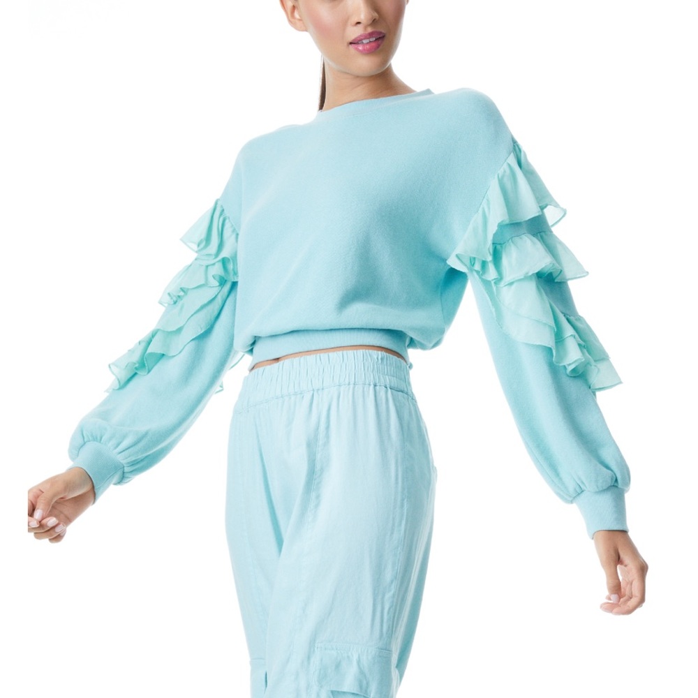 Alice + Olivia Evalyn Ruffled sleeve sweatshirt NWT